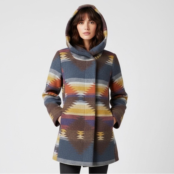 Paris Blues Jackets & Blazers - Vintage 90s Y2K Paris Blues Wool Blend Southwestern Aztec Tribal Hooded Coat